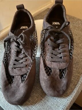 Zara Brown Mesh Derby Sneakers